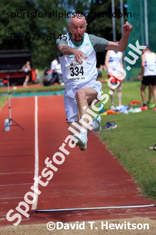 Mens long jump, 2024 NE Masters Track and Field Champs., Monkton Stadium, Jarrow.  Photo: David T. Hewitson/Sports for All Pics